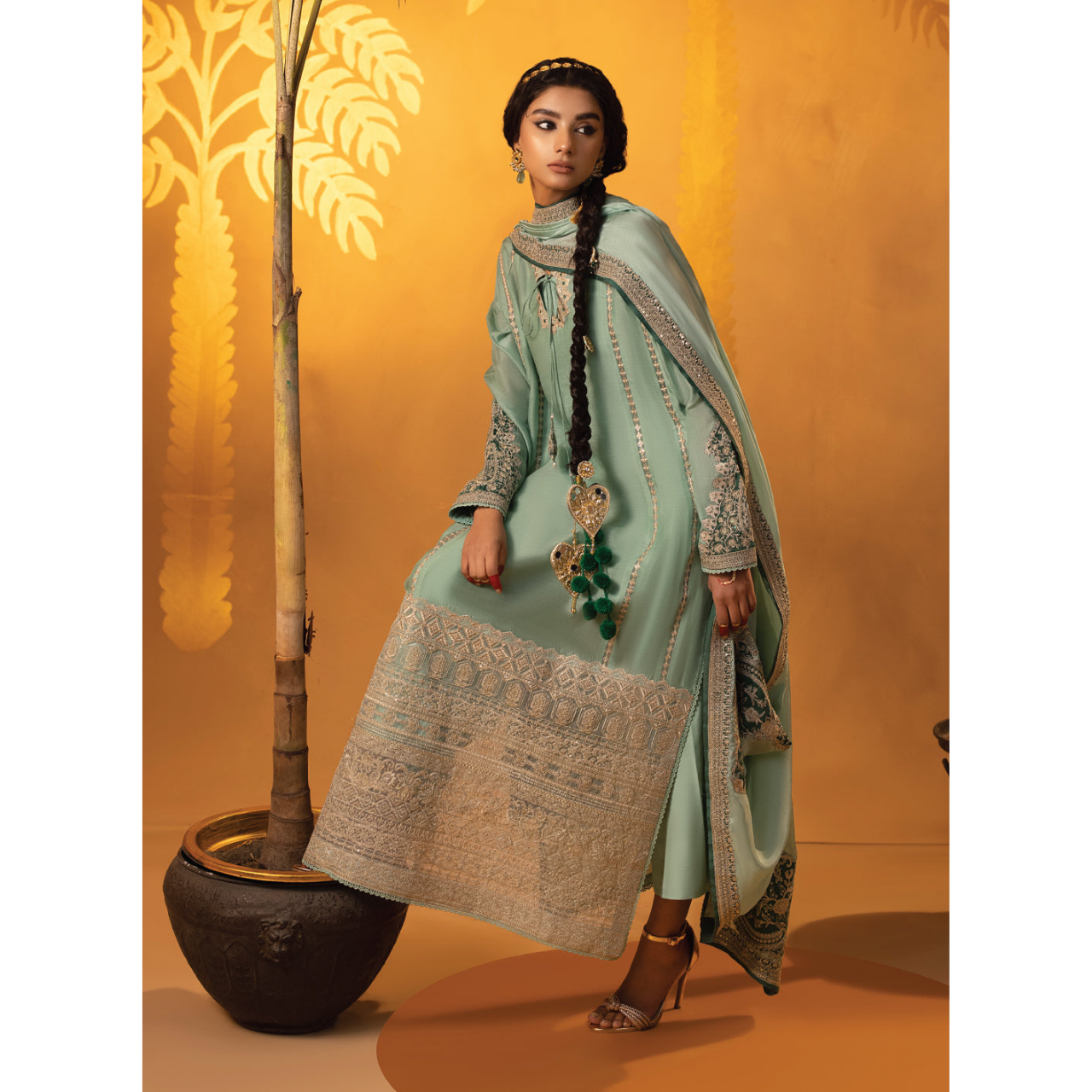 Marisa 3 Pcs Stitched  Embroidered Suit Sea Green