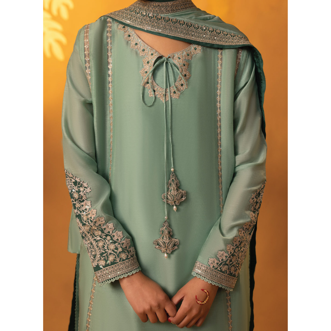 Marisa 3 Pcs Stitched  Embroidered Suit Sea Green