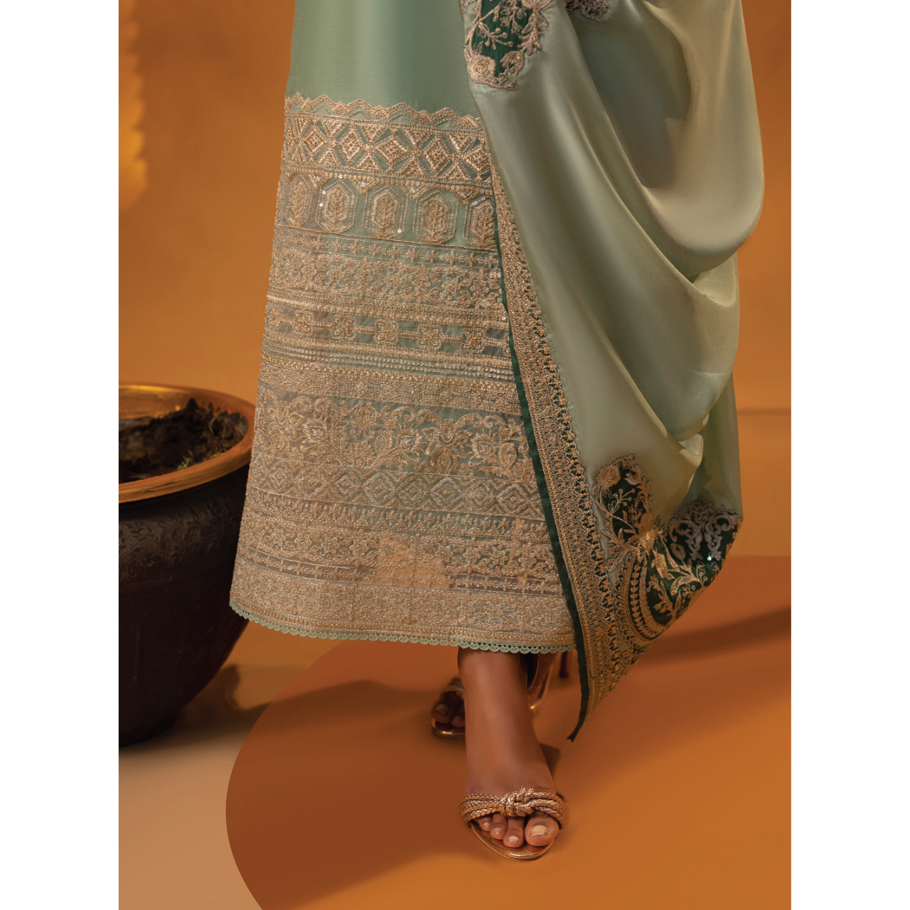 Marisa 3 Pcs Stitched  Embroidered Suit Sea Green