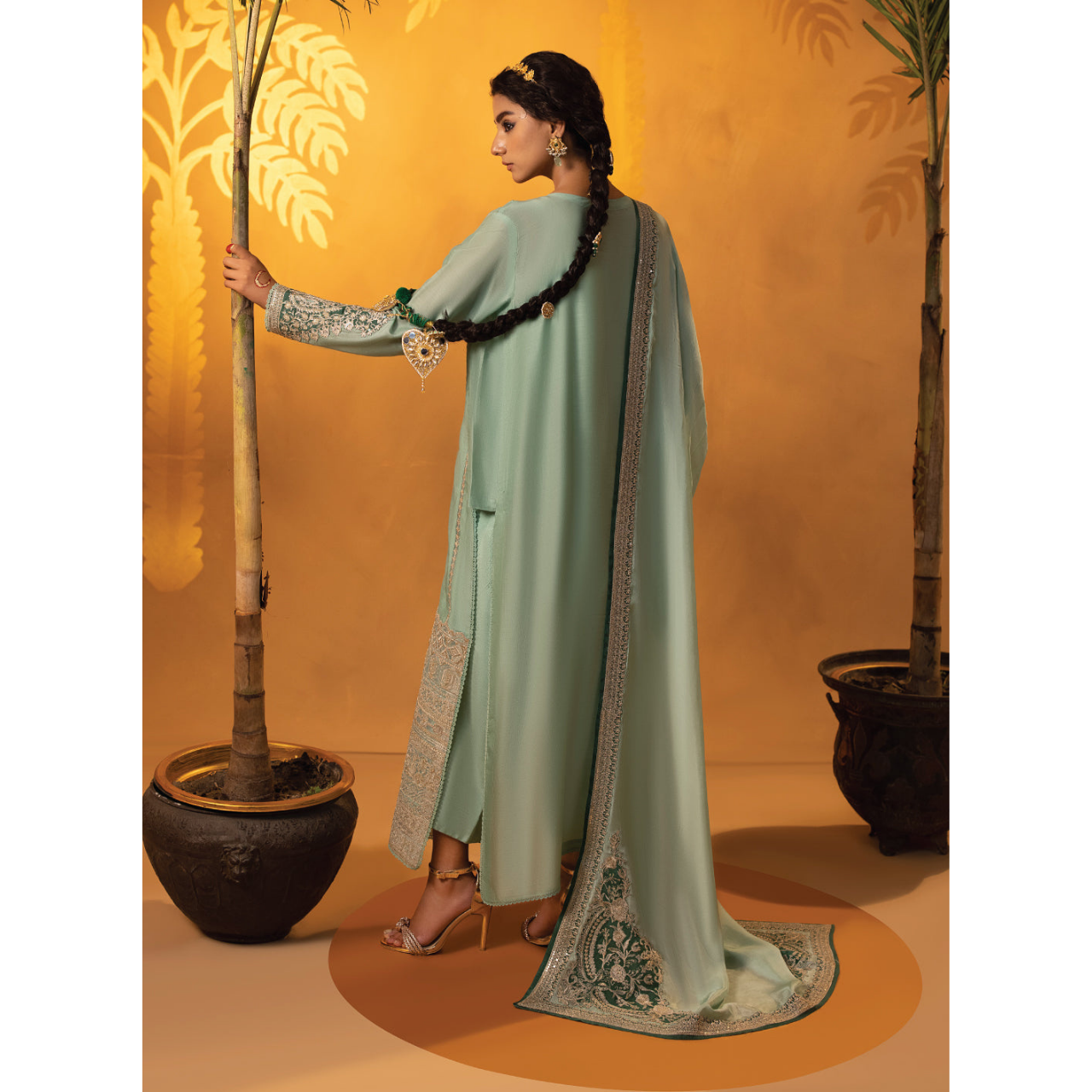 Marisa 3 Pcs Stitched  Embroidered Suit Sea Green