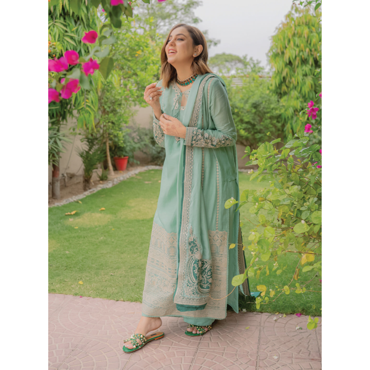 Marisa 3 Pcs Stitched  Embroidered Suit Sea Green