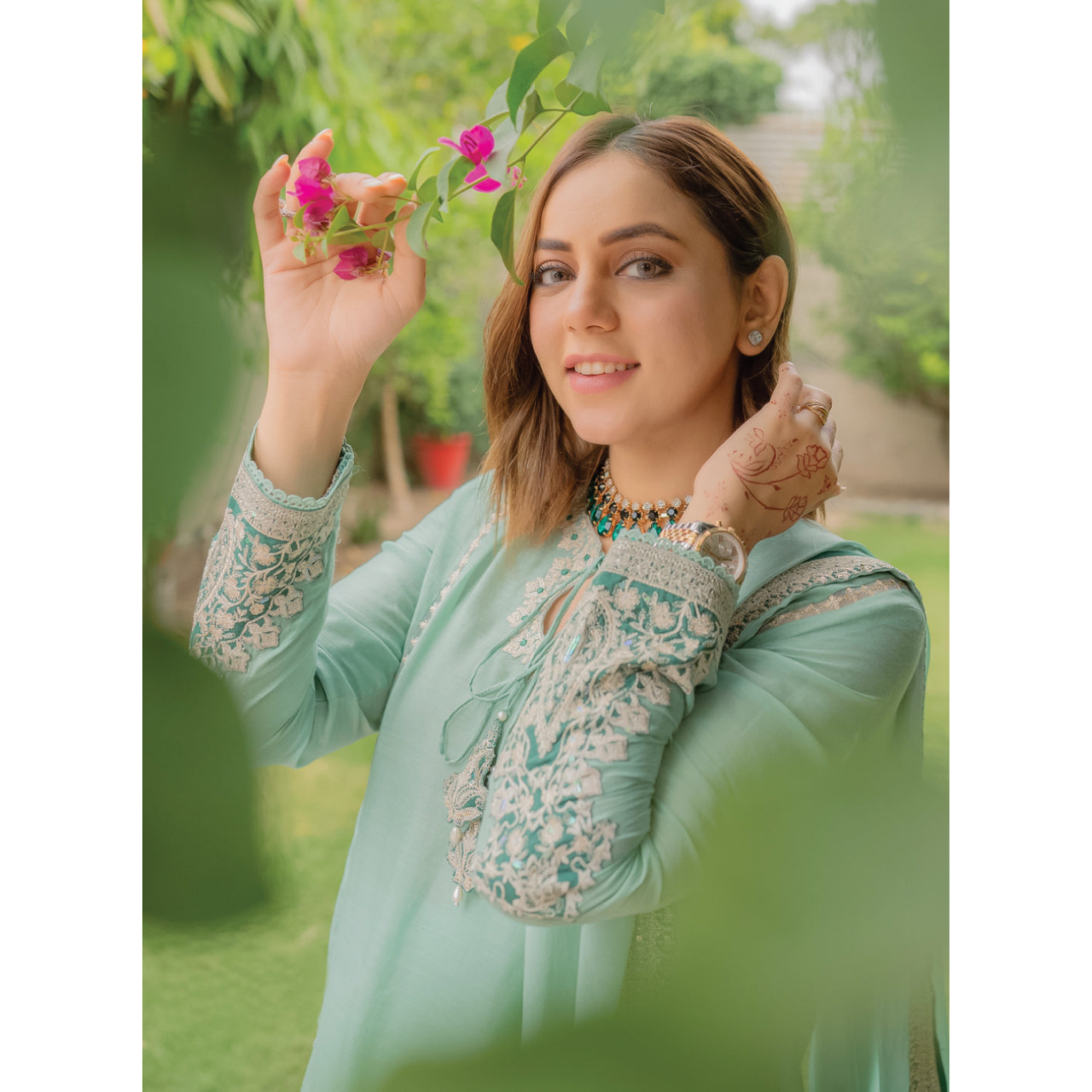 Marisa 3 Pcs Stitched  Embroidered Suit Sea Green