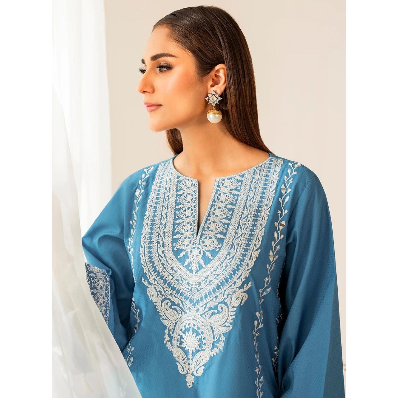 Marwa 2 Pcs Embroidered Stitched Suit Blue