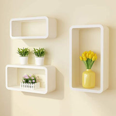 Melannco Rectangle 3 Pcs Floating Wall Shelf White