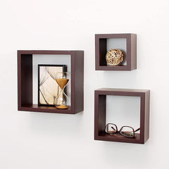 Melannco Square 3 Pcs Floating Wall Shelf Brown