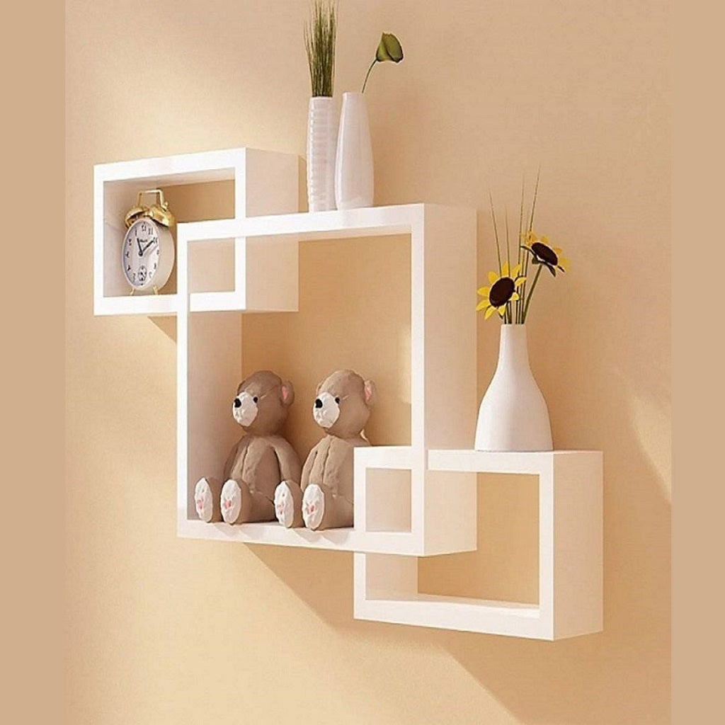 Melannco Square Interlock 3 Pcs Floating Wall Shelf White