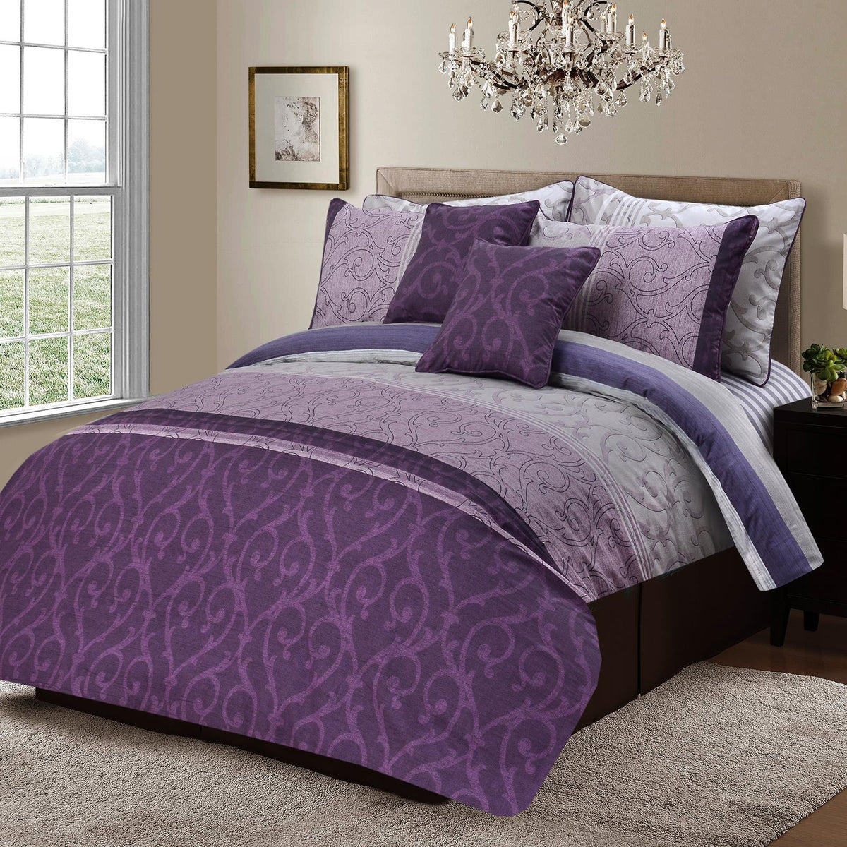 Mikado Lavender 8 Pcs Duvet Cover Bedding Set