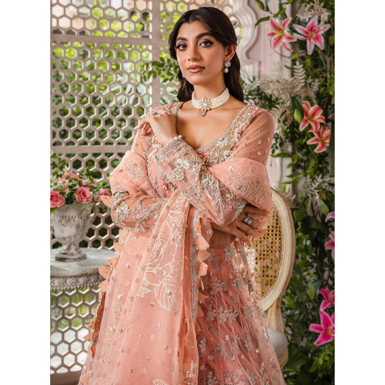 Mira 3 Pcs Embroidered Luxury Suit Pink