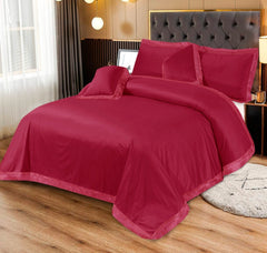 Miraculous 5 Pcs Velvet Embossed Red Bedding Set