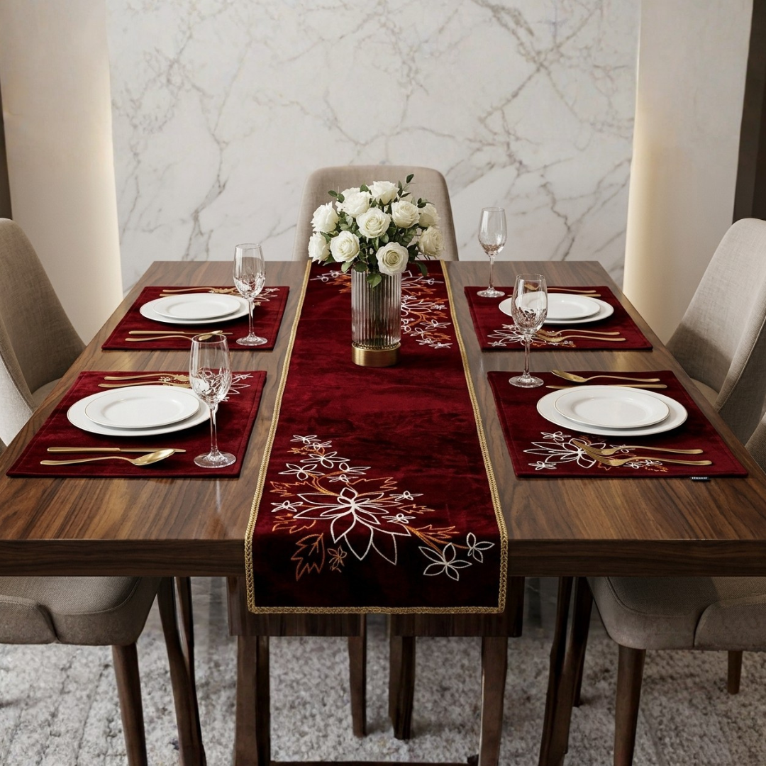 Miraloma 7 Pcs Embroidered Table Runner Set