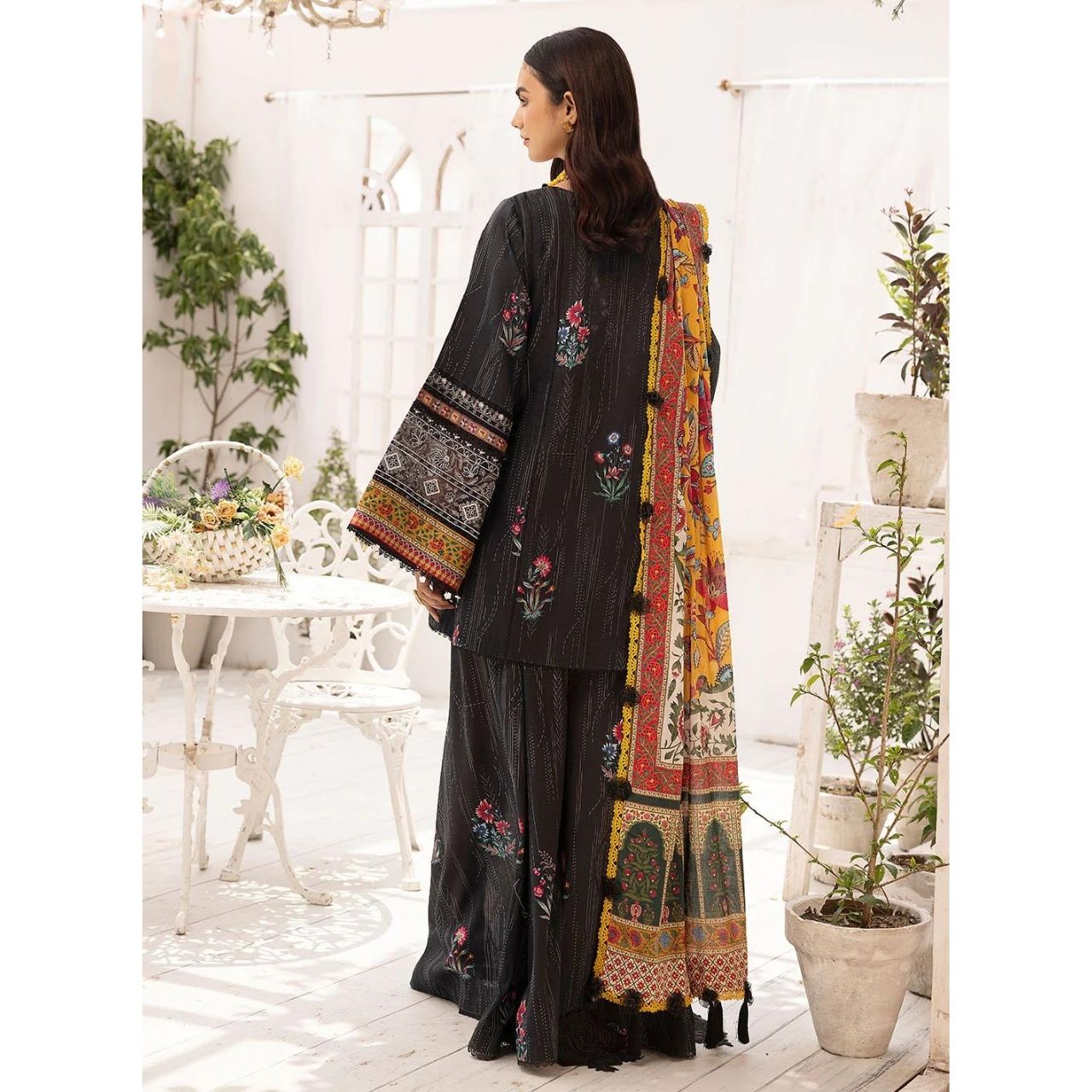 Mirha 3 Pcs Embroidered Unstitched Suit Black