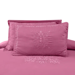 Mist Pink with Pink Embroidery 8 Pcs Cotton Sateen Bedding Set with Filled Comforter