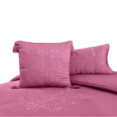 Mist Pink with Pink Embroidery 8 Pcs Cotton Sateen Bedding Set with Filled Comforter