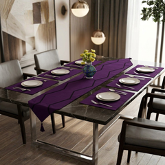 Moroco 7 Pcs Embroidered Table Runner Set Purple ( 6 Seater )