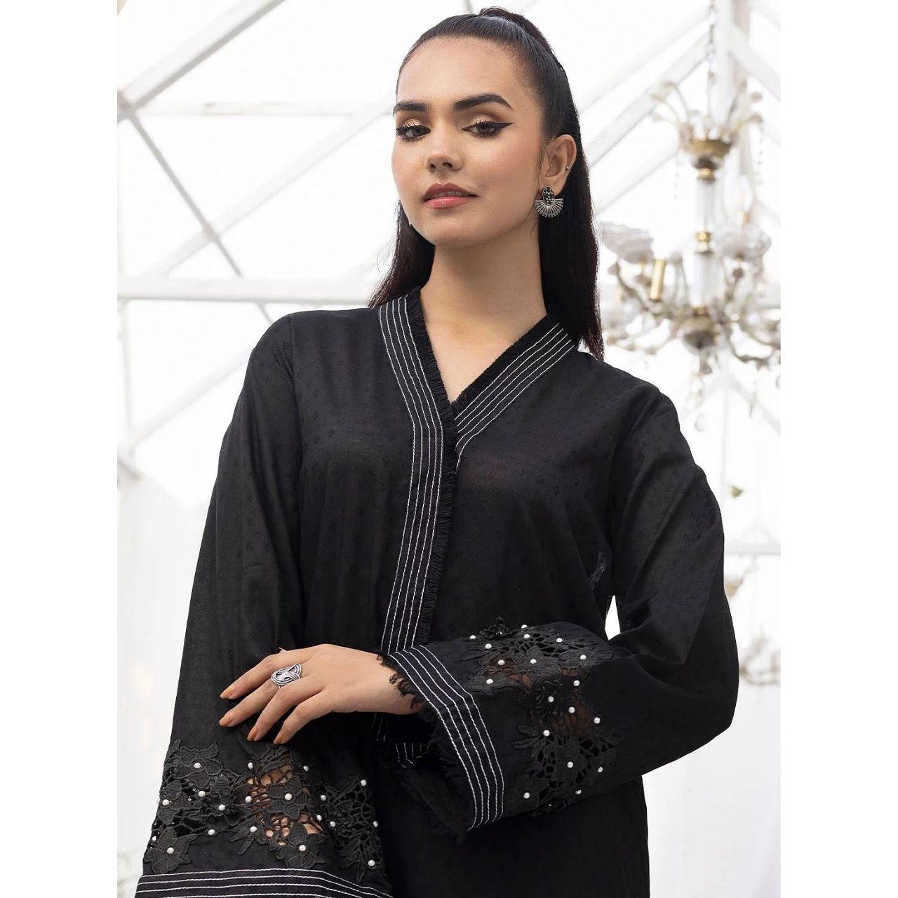 Nevaeh 2 Pcs Embroidered Stitched Suit Black