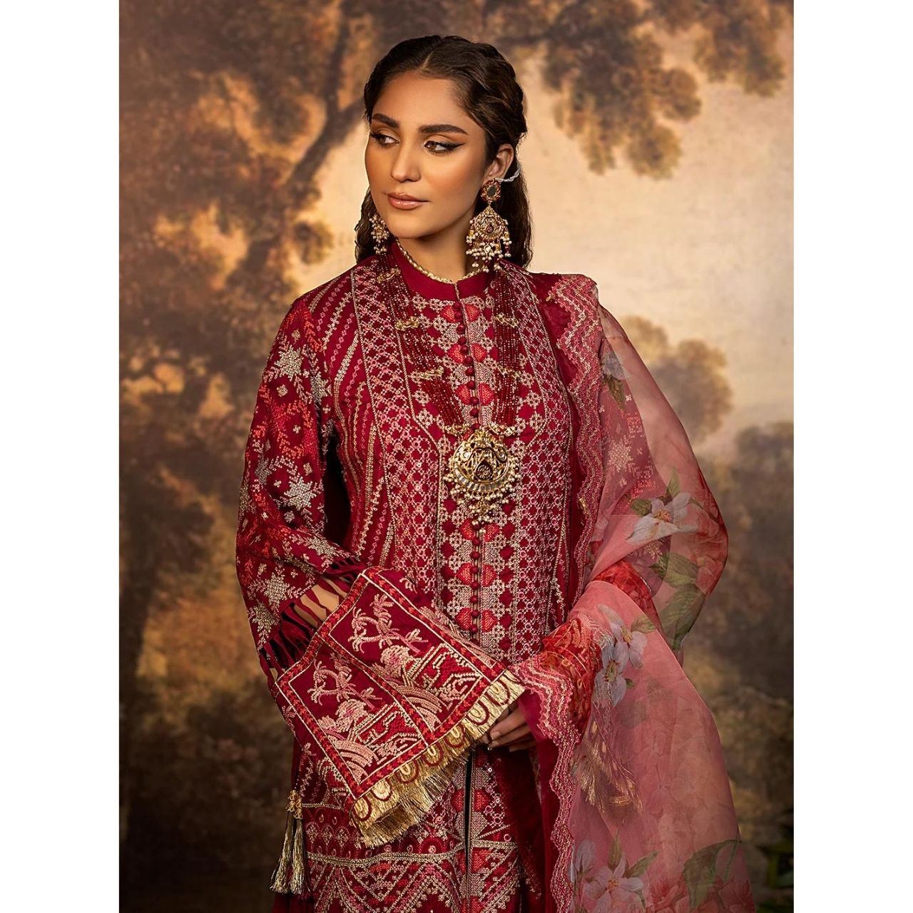 Nilofer Bibi 3 Pcs Embroidered Luxury Suit Maroon