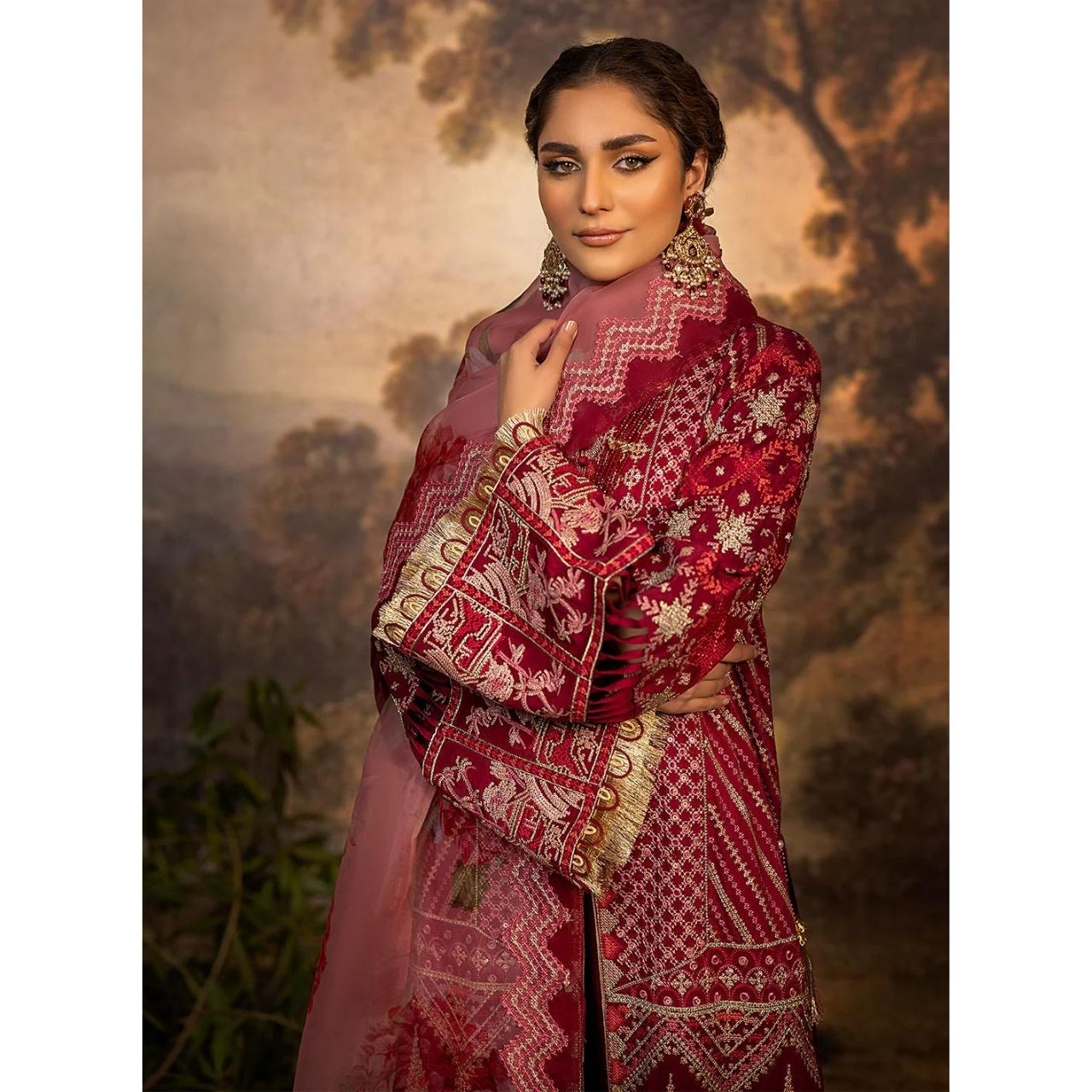 Nilofer Bibi 3 Pcs Embroidered Luxury Suit Maroon