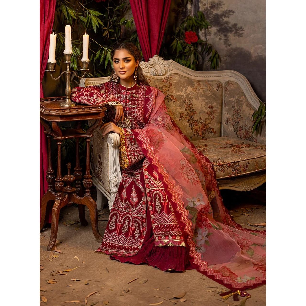 Nilofer Bibi 3 Pcs Embroidered Luxury Suit Maroon