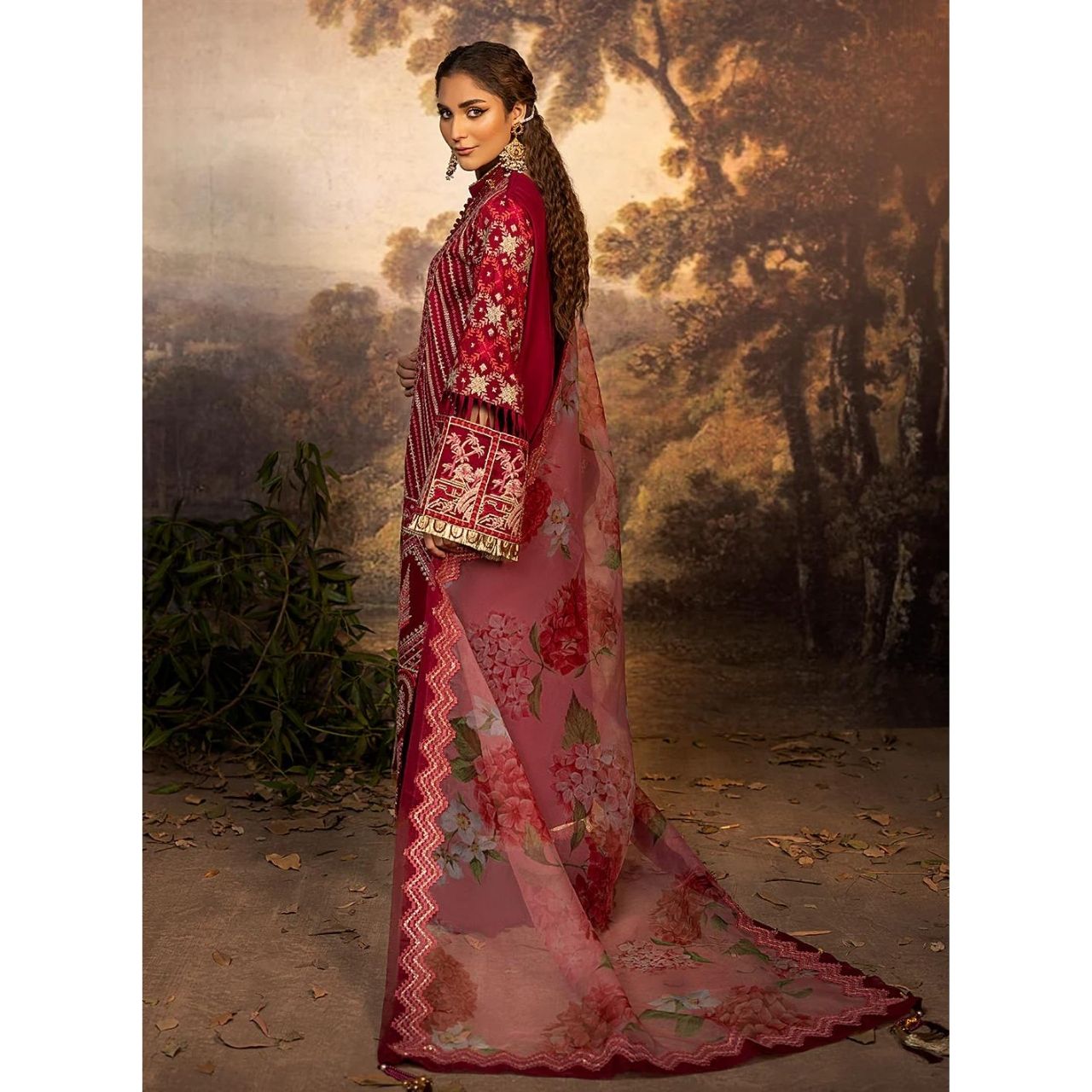 Nilofer Bibi 3 Pcs Embroidered Luxury Suit Maroon