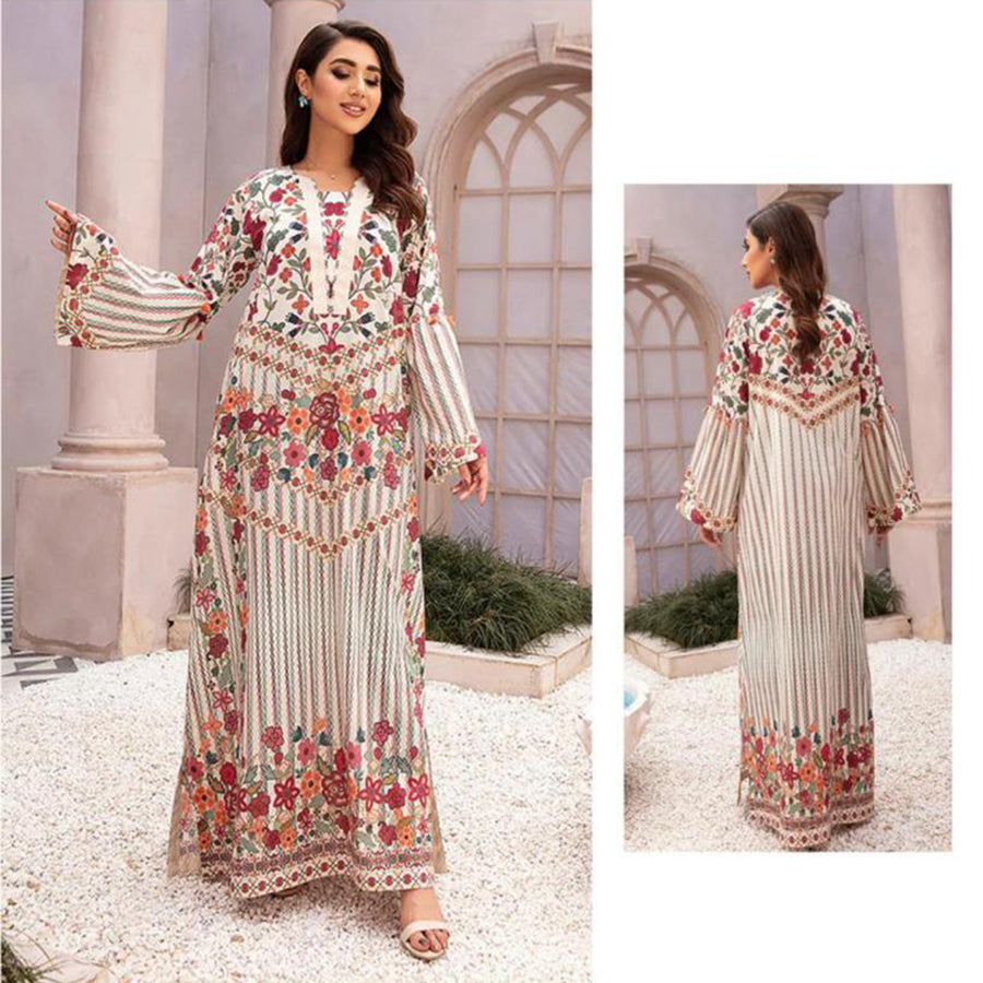 Nisha 3 Pcs Unstitched Printed Lawn Suit Beige