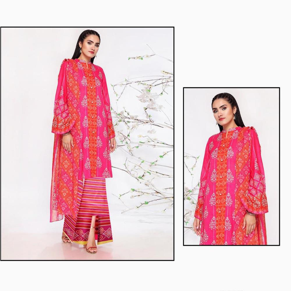 Nisha 3 Pcs Unstitched Printed Lawn Suit Ditzy Pink