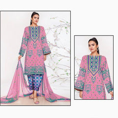 Nisha 3 Pcs Unstitched Printed Lawn Suit Flame Pink