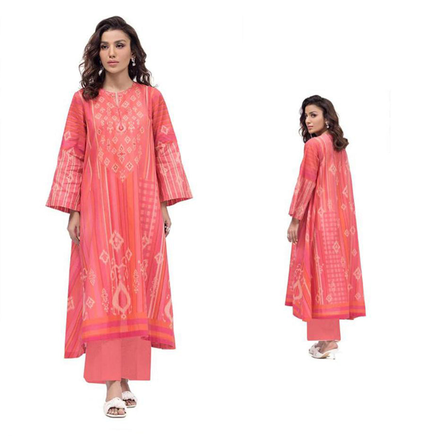 Nisha 3 Pcs Unstitched Printed Lawn Suit Flame Pink