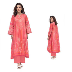 Nisha 3 Pcs Unstitched Printed Lawn Suit Flame Pink