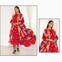 Nisha 3 Pcs Unstitched Printed Lawn Suit Floral Red