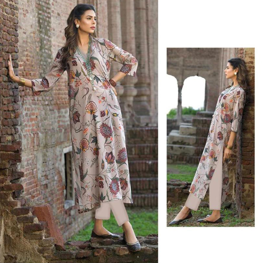 Nisha 3 Pcs Unstitched Printed Lawn Suit Medallion off White