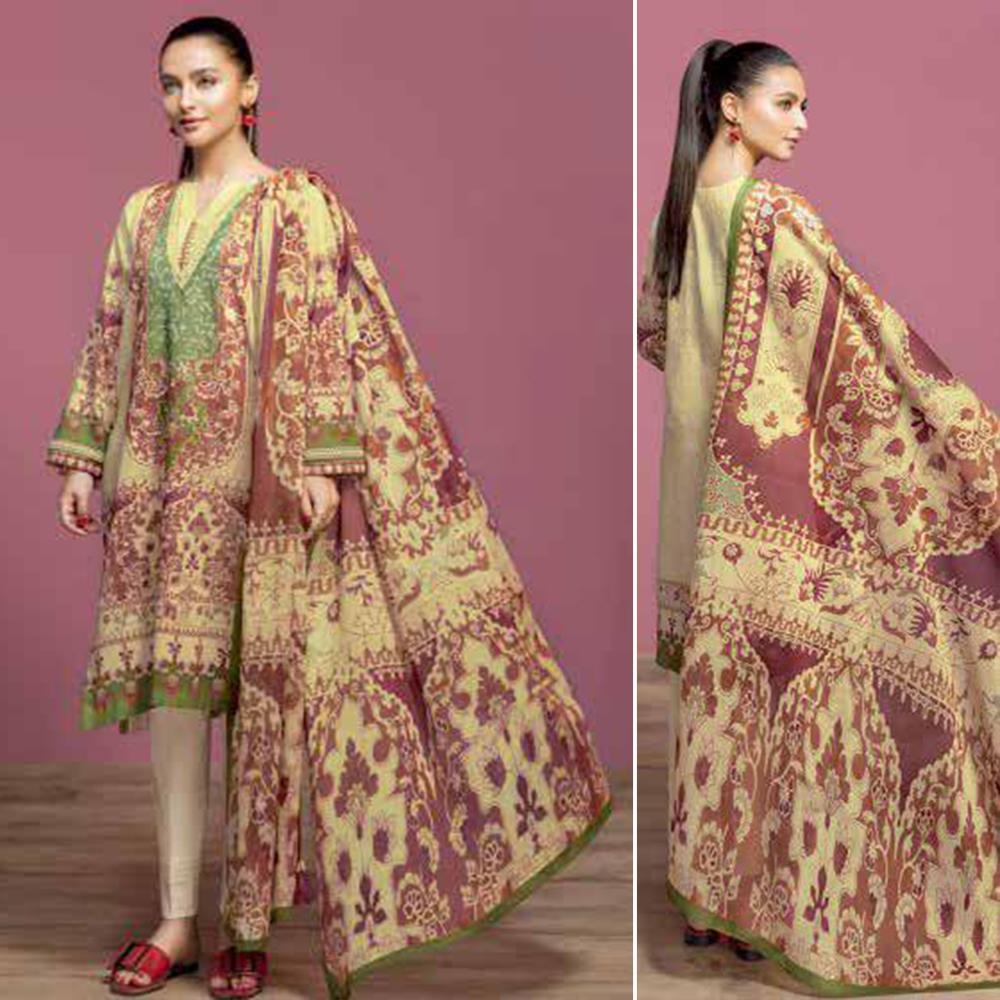 Nisha Printed 3 Pcs Suit Brown