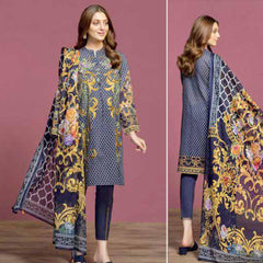 Nisha Printed 3 Pcs Suit Navy Blue