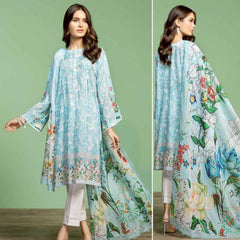 Nisha Printed 3 Pcs Suit Sky Blue