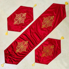 Noren 3 Pc Velvet Table Runner Set Red