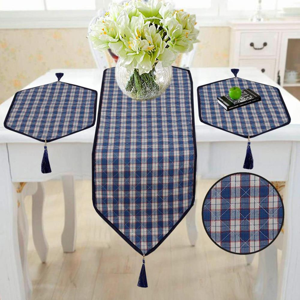 Ogden Check 3 Pcs Quilted Table Runner Set