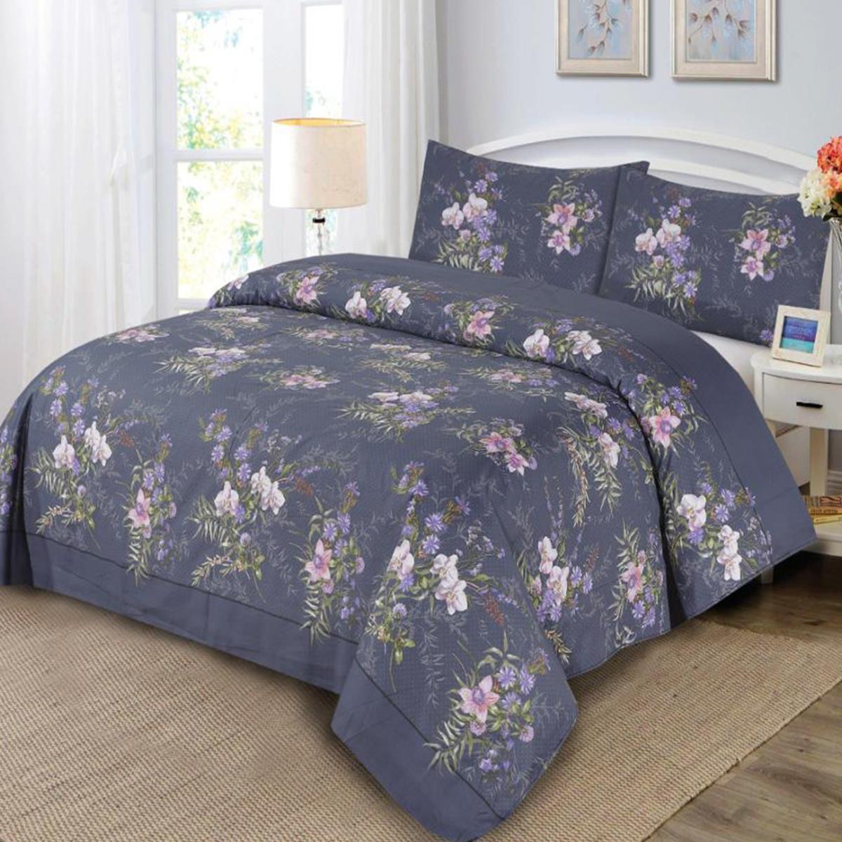 Orben Satin 3 Pcs Bedding Set Floral Charcoal