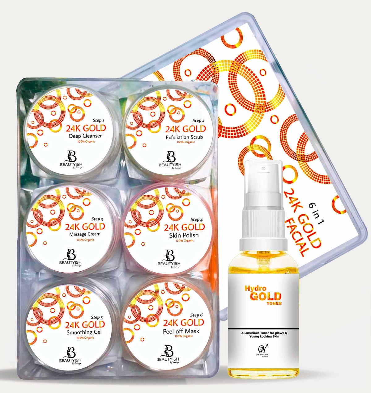 Organic Hub 24K Gold Facial Kit + Hydro Gold Toner - 7 in 1