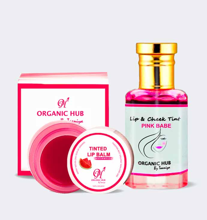 Organic Hub LIP CARE DEAL- LIP CHEEK TINT PINK BABE & LIP BALM WATERMELON