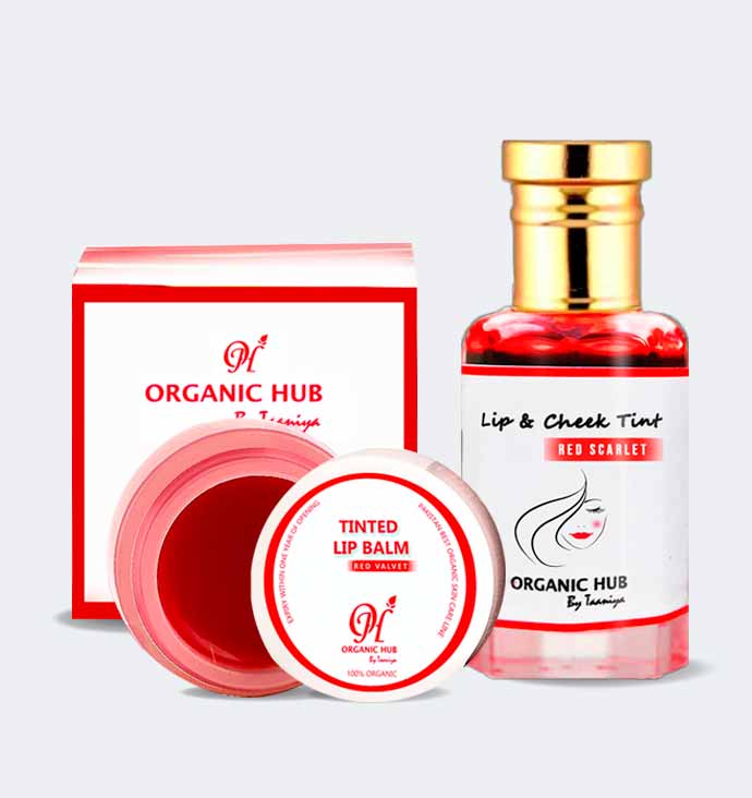 Organic Hub Lip Care Deal - Lip Cheek Roll On Tint Red Scarlet & Lip Balm Red Velvet