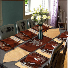 Palma 7 Pcs Embroidered Table Runner Set Brown