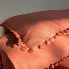 Pink Pom-Pom Embellished 3 Pcs Bedding Set