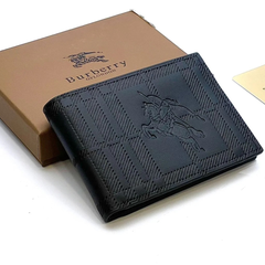 Premium Burberry Leather Bifold Men Wallet Black ( Made in Italy )