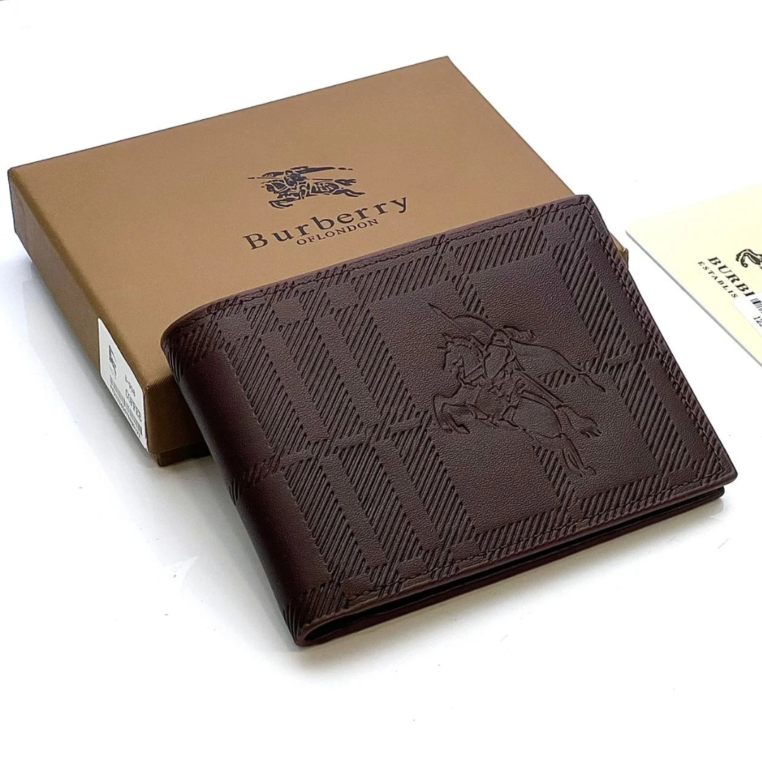 Premium Burberry Leather Bifold Men Wallet Brown ( Made in Italy )