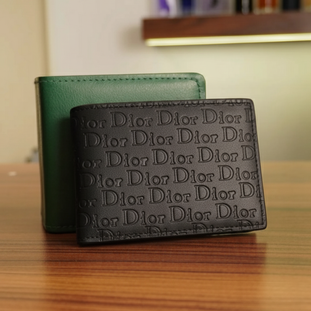 Premium Dior Leather Bifold Men Wallet Black ( Made in Italy )