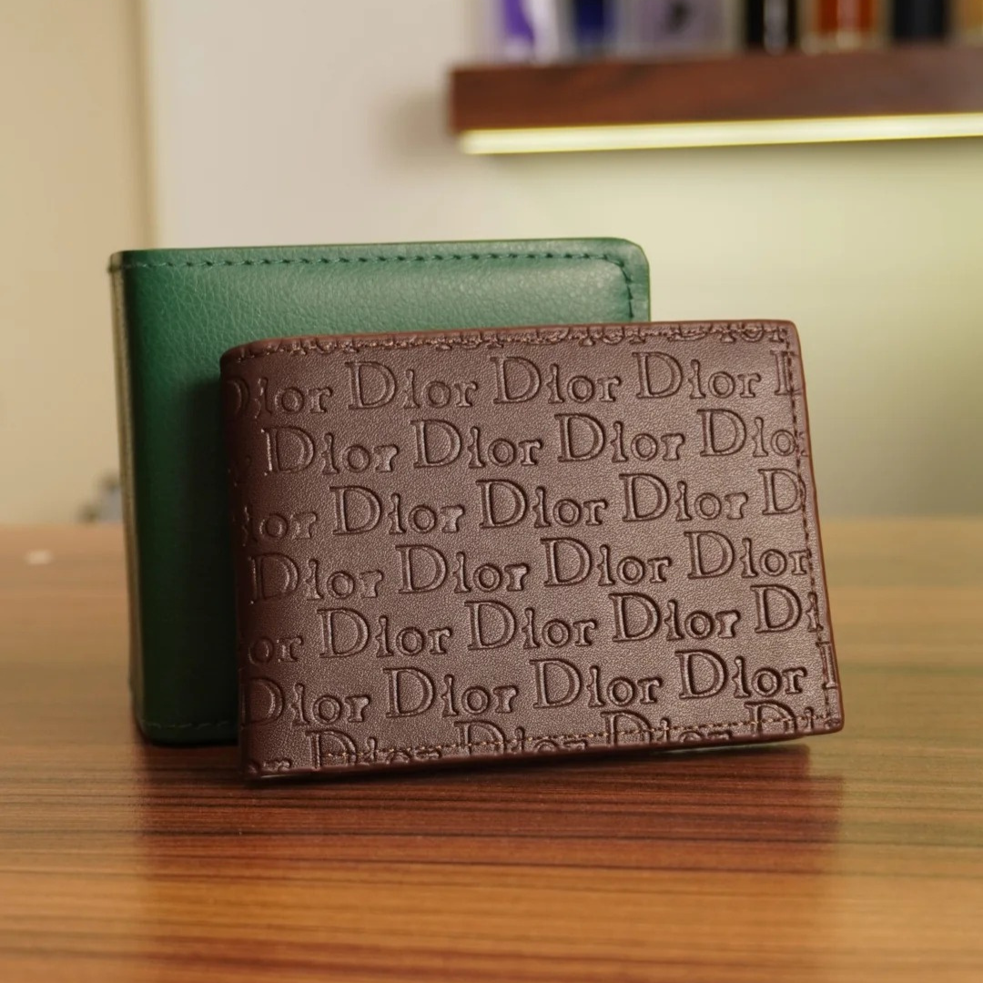 Premium Dior Leather Bifold Men Wallet Brown ( Made in Italy )