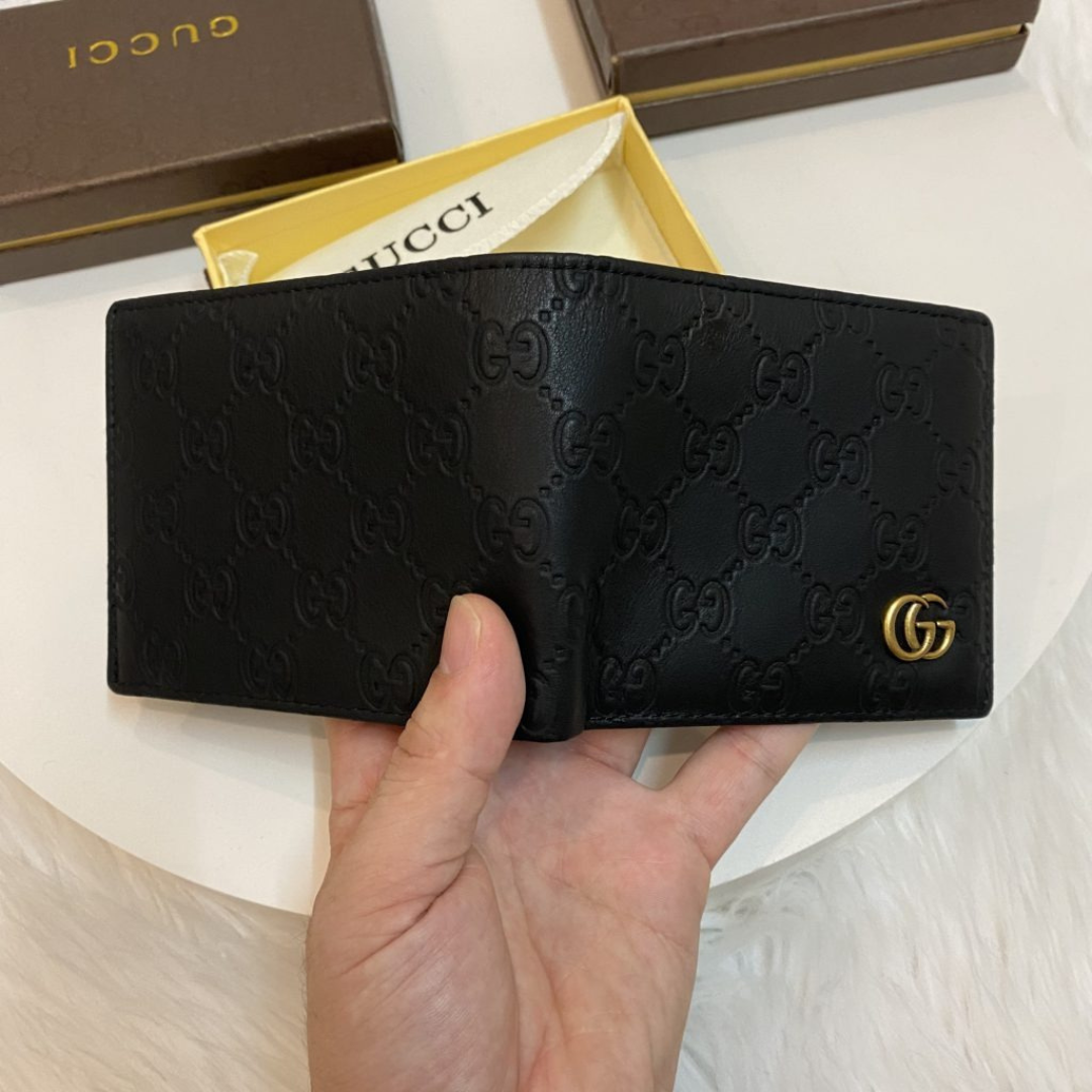 Premium Gucci Leather Bifold Men Wallet Black Textured ( Made In Italy )