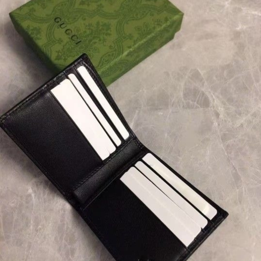Premium Gucci Leather Bifold Men Wallet Black ( Made in Italy )