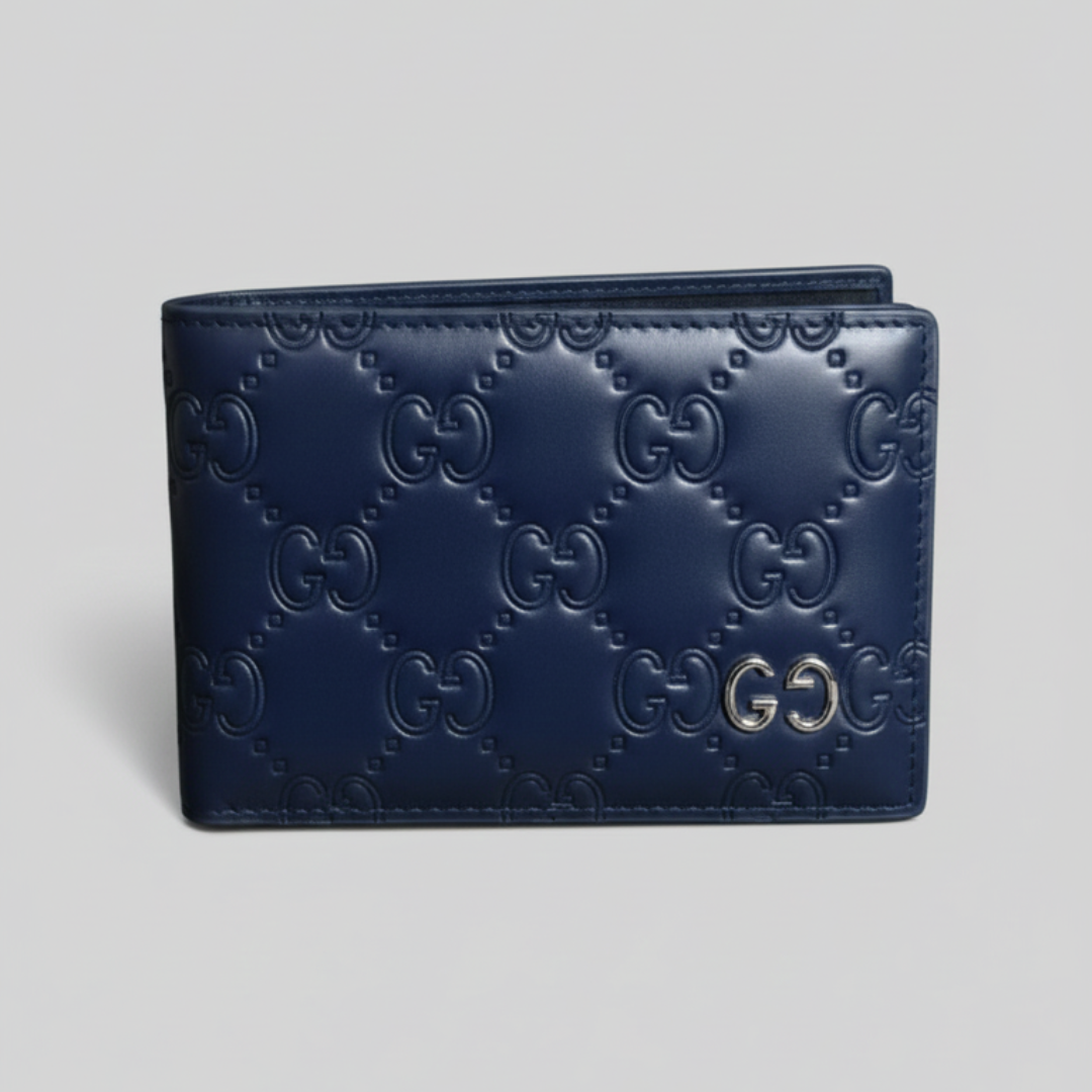 Premium Gucci Leather Bifold Men Wallet Blue ( Made in Italy )