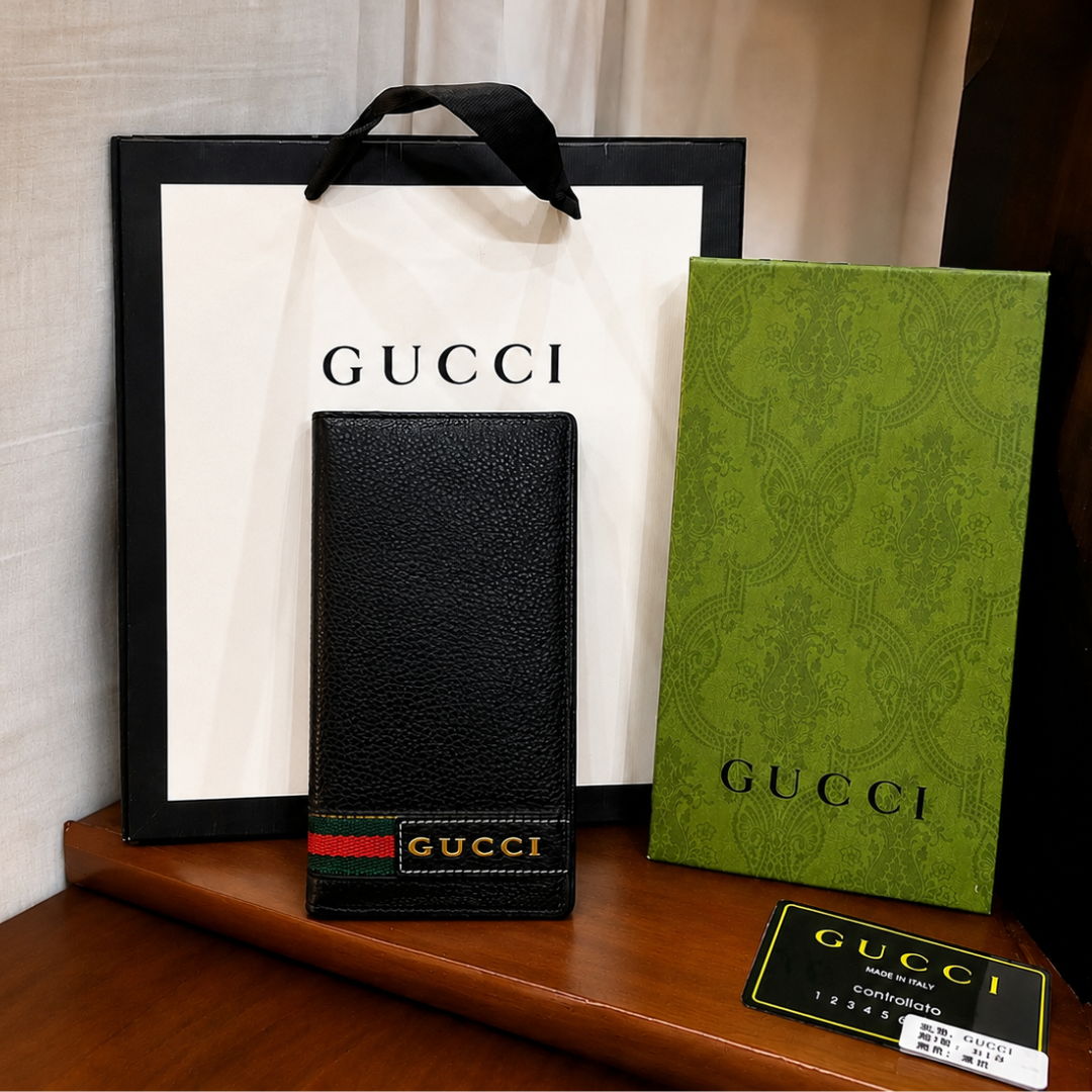 Premium Gucci Leather Men Long Wallet Black
