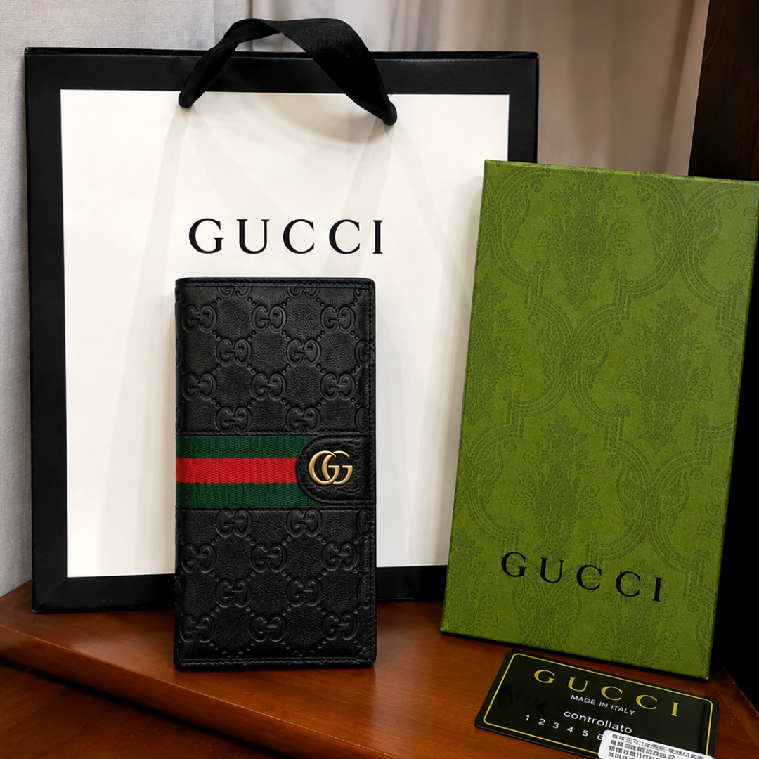 Premium Gucci Leather Men Long Wallet Black